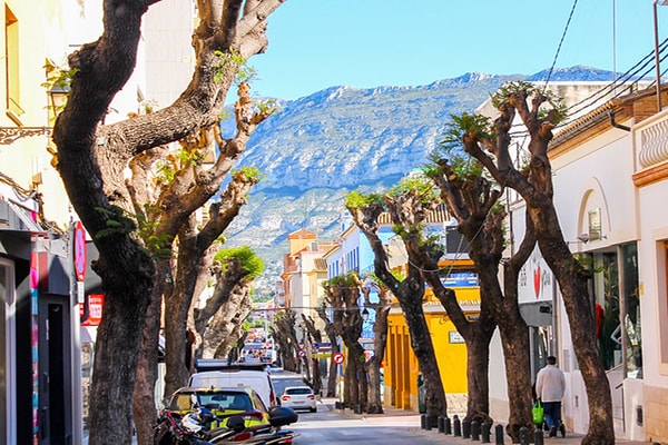 Dénia, Spain with a view of the Limestone Mountains