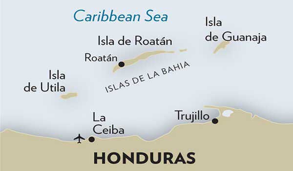 map showing utila honduras