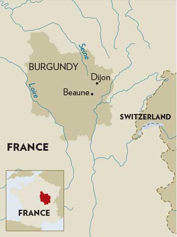 map showing Beaune Burgundy France